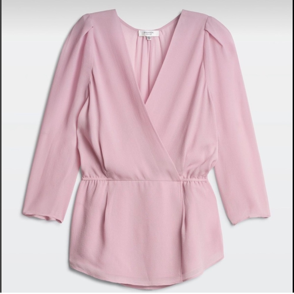 Babaton. Aritzia Wrap Silk Elastic Waist Alexander Blouse Pink Barbiecore Size S